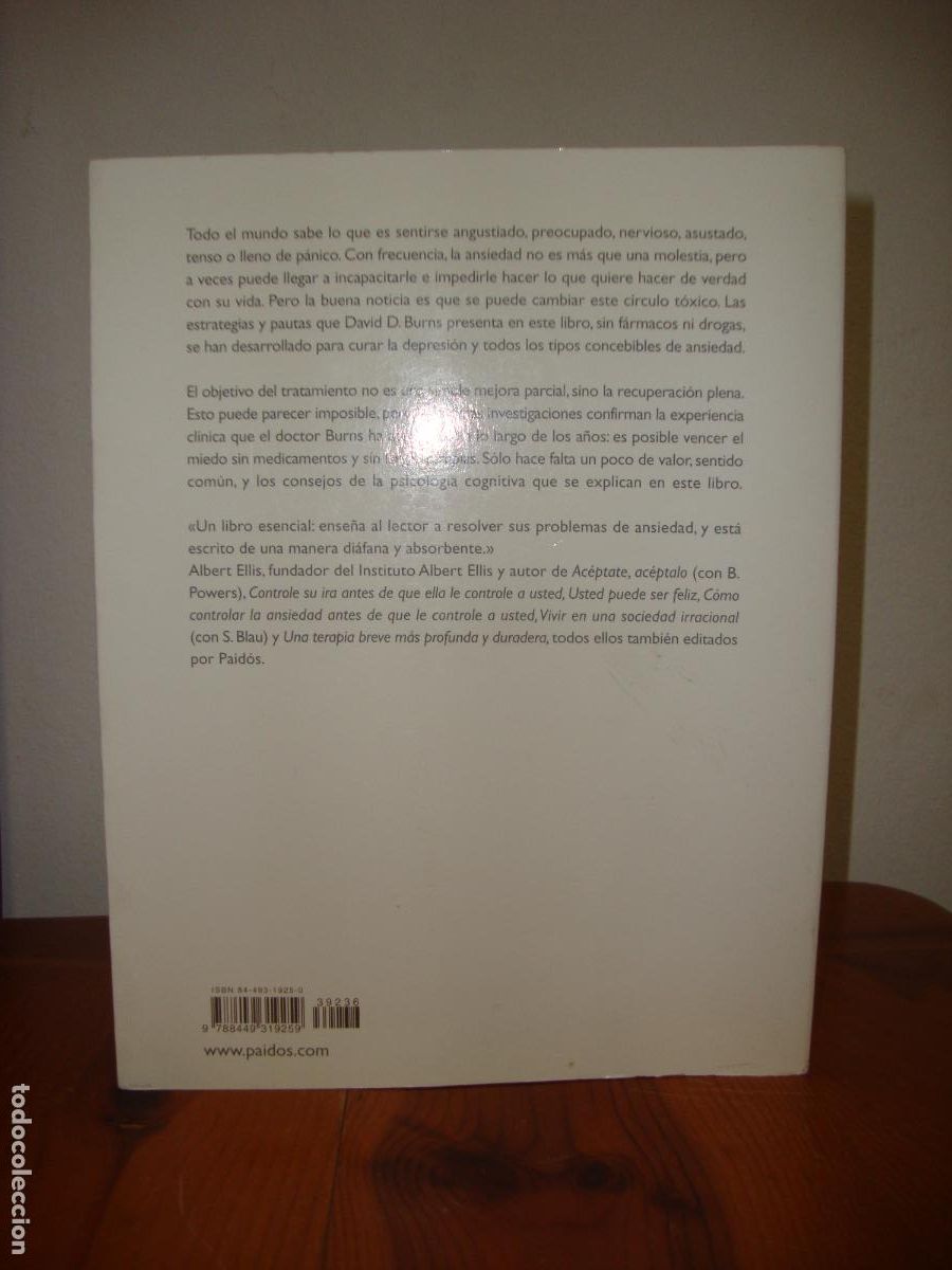 Libros de segunda mano: ADIOS ANSIEDAD (PAIDOS) - DAVID D. BURNS - Foto 3