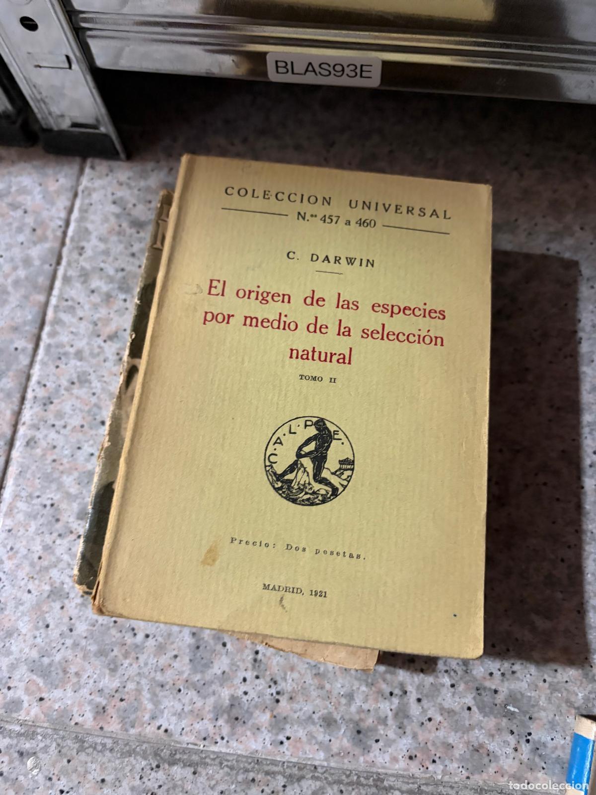 Libros de segunda mano: BLAS93E C. Darwin - El origen de las especies. Tomo II - Colecci&oacute;n Universal