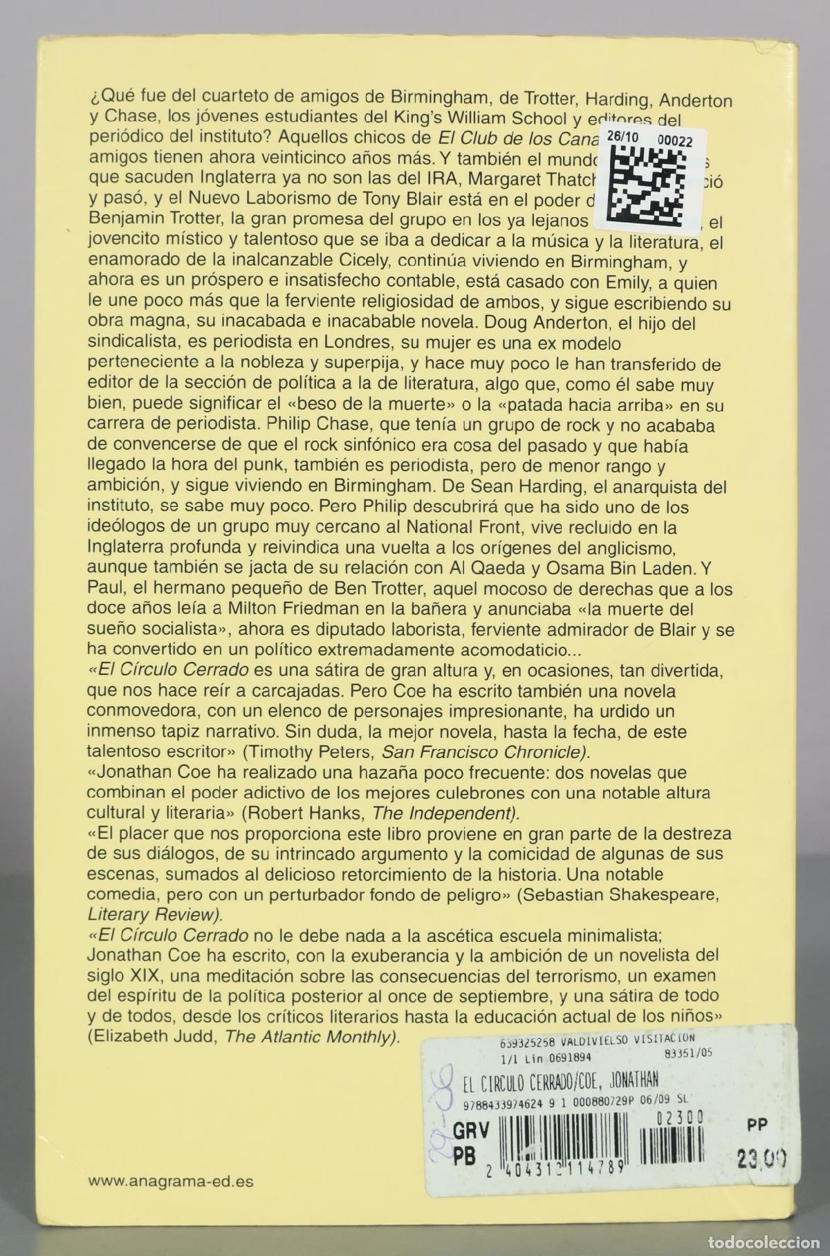 Libros de segunda mano: El C&iacute;rculo Cerrado - Jonathan Coe - Anagrama - Foto 2