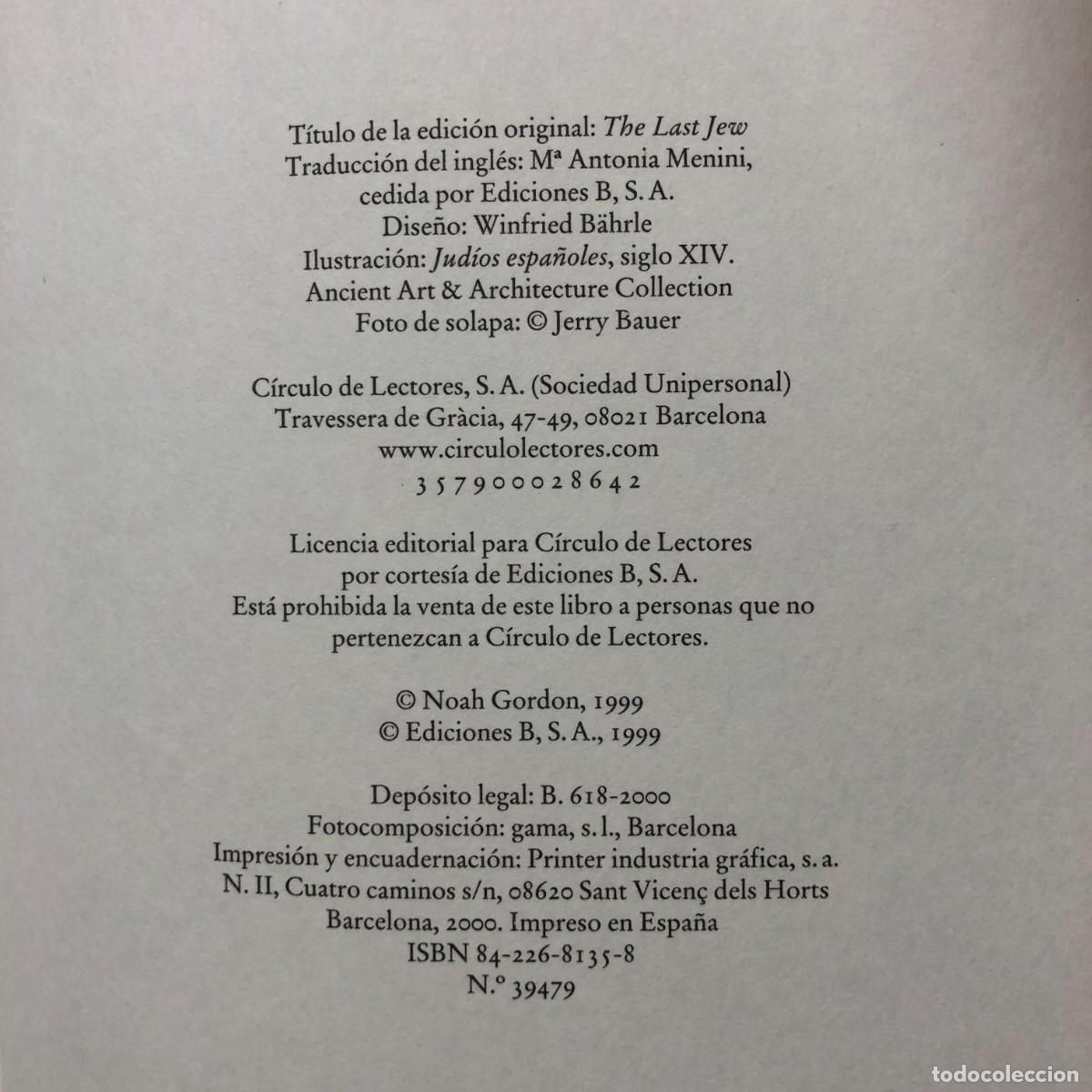 Libros de segunda mano: NOAH GORDON - EL &Uacute;LTIMO JUD&Iacute;O - C&Iacute;RCULO DE LECTORES / 292 - Foto 4