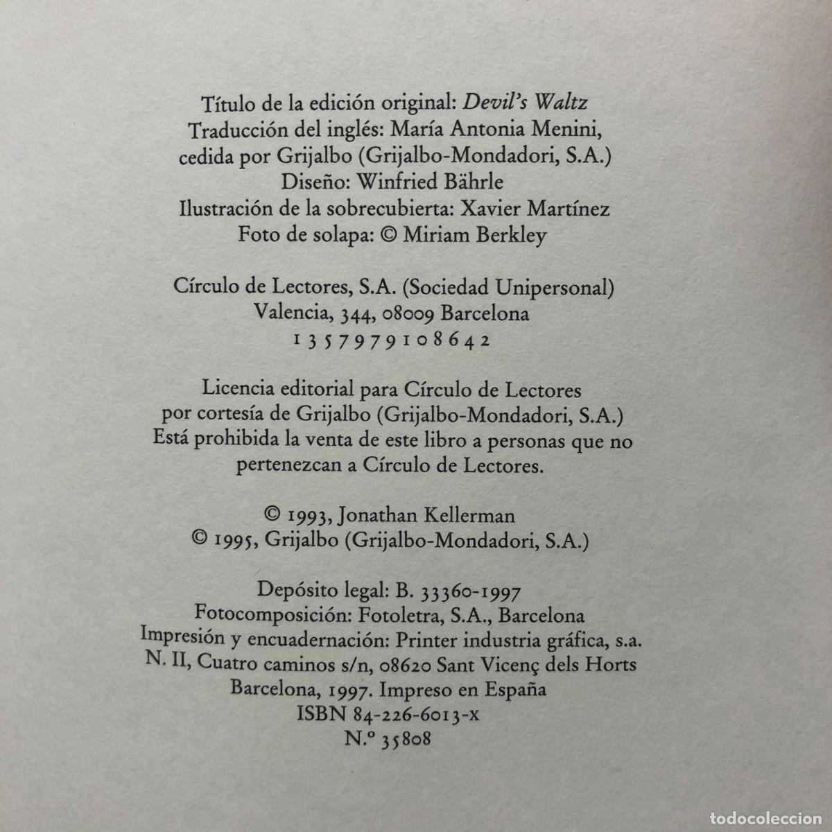 Libros de segunda mano: JONATHAN KELLERMAN - EL VALS DEL DIABLO - C&Iacute;RCULO DE LECTORES / 294 - Foto 4
