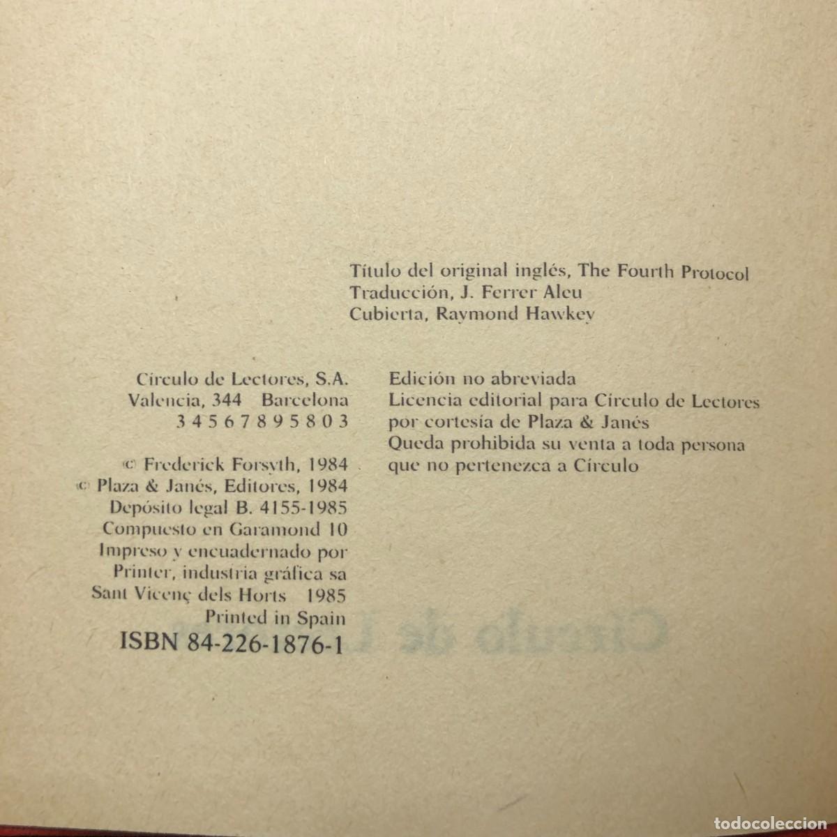 Libros de segunda mano: FREDERICK FORSYTH - EL CUARTO PROTOCOLO - C&Iacute;RCULO DE LECTORES / 522 - Foto 4