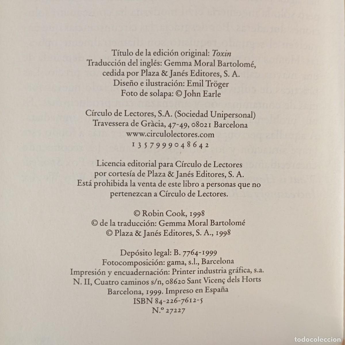 Libros de segunda mano: TOCINA - ROBIN COOK - C&Iacute;RCULO DE LECTORES / 684 - Foto 4