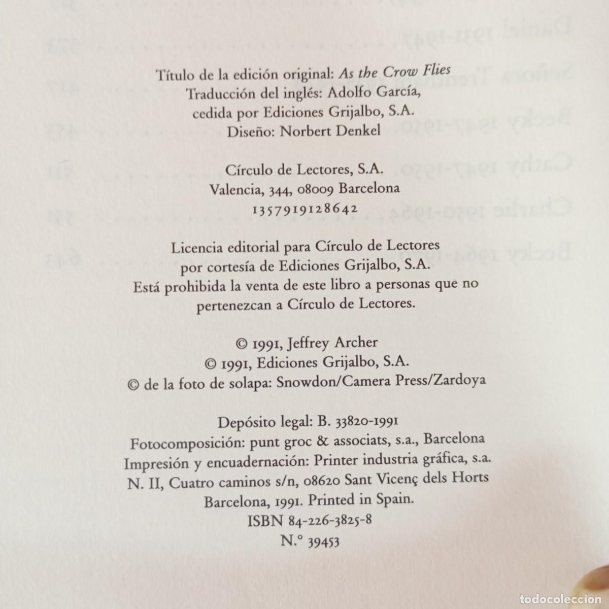 Libros de segunda mano: JEFFREY ARCHER - COMO LOS CUERVOS - C&Iacute;RCULO DE LECTORES / 833 - Foto 4