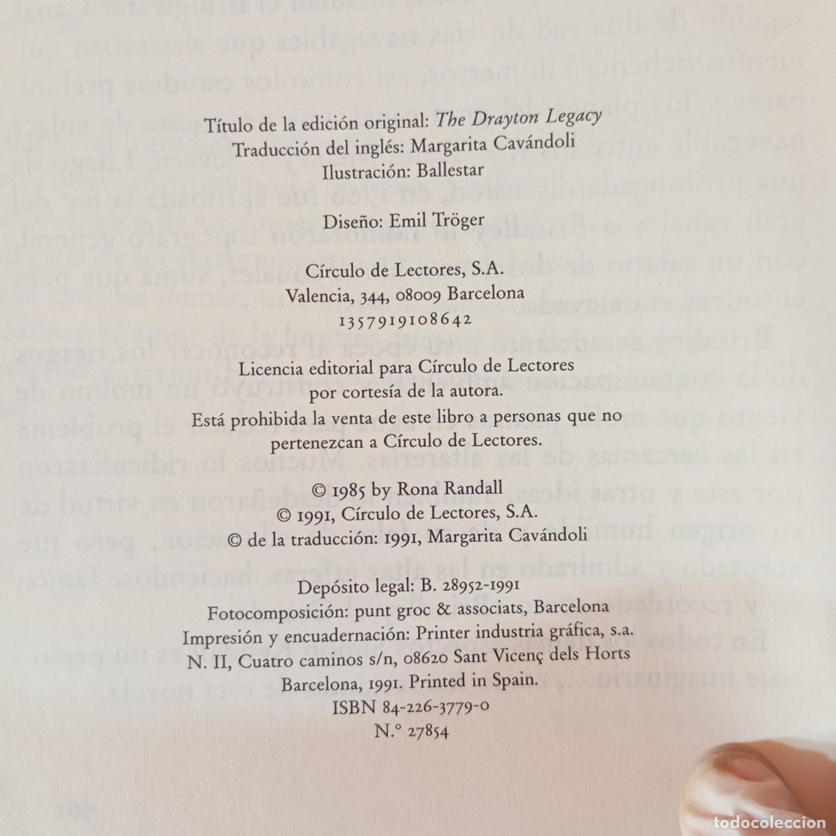 Libros de segunda mano: RONA RANDALL - EL LEGADO DE LOS DRAYTON - C&Iacute;RCULO DE LECTORES / 976 - Foto 4