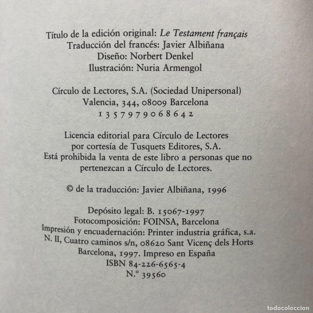 Libros de segunda mano: ANDREI MAKINE - EL TESTAMENTO FRANC&Eacute;S - C&Iacute;RCULO DE LECTORES / 54 - Foto 4