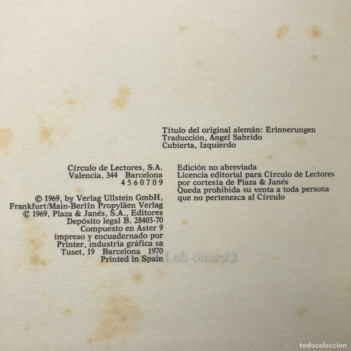 Libros de segunda mano: ALBERT SPEER - MEMORIAS - C&Iacute;RCULO DE LECTORES / 82 - Foto 4
