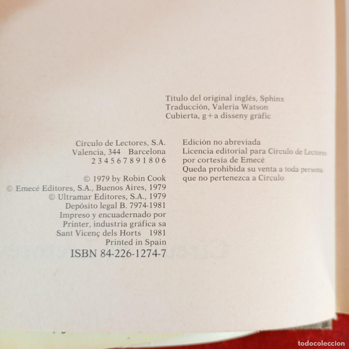 Libros de segunda mano: LA ESFINGE - ROBIN COOK - C&Iacute;RCULO DE LECTORES / 1023 - Foto 4