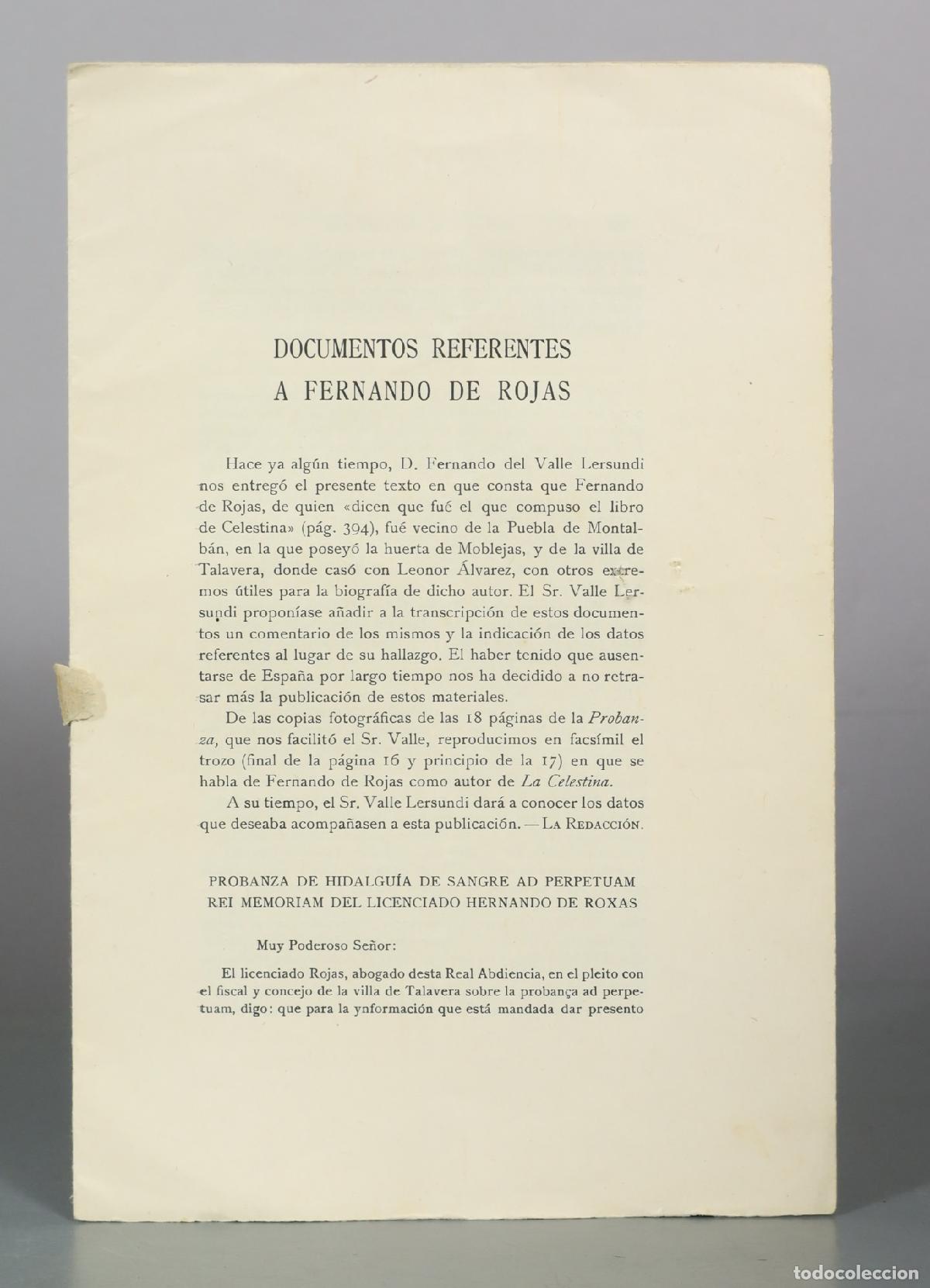 Livres d'occasion: Documentos referentes a Fernando de Rojas - Fernando del Valle Lersundi