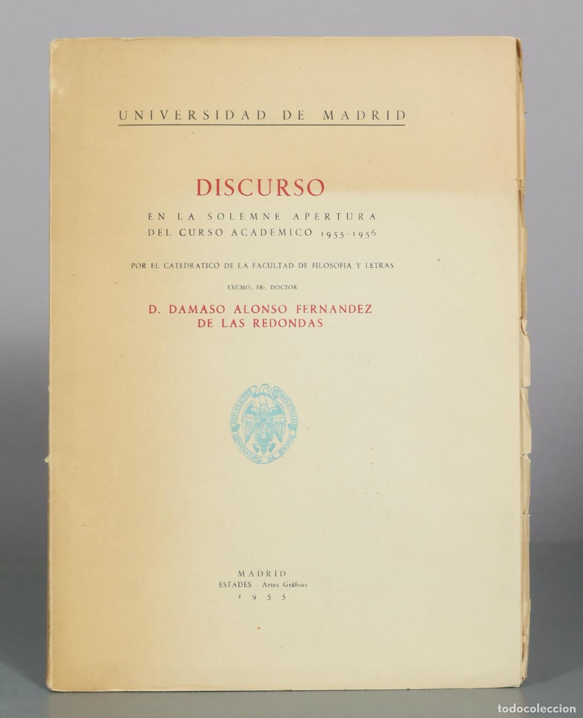 Gebrauchte B&uuml;cher: Discurso en la solemne apertura del curso academico - D. Damaso Alonso Fernandez de las Redondas -