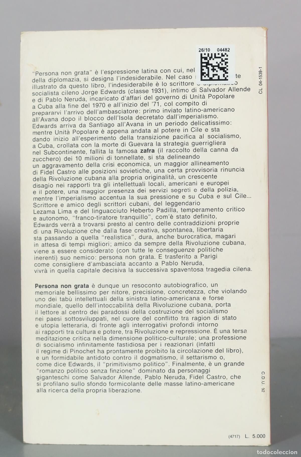 Libros de segunda mano: Persona non grata - Jorge Edwards - Bompiani - Foto 2