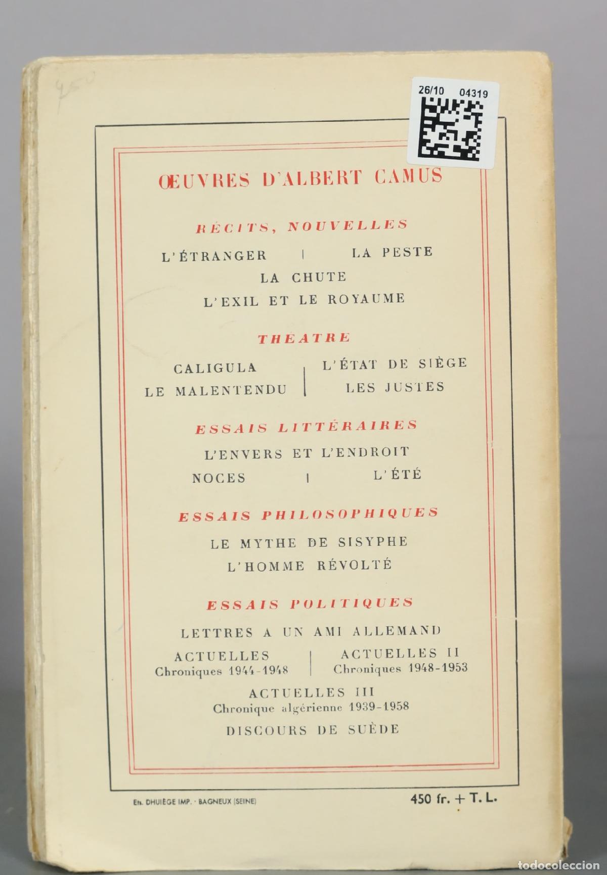 Libros de segunda mano: La Chute - Albert Camus - Gallimard - Foto 2