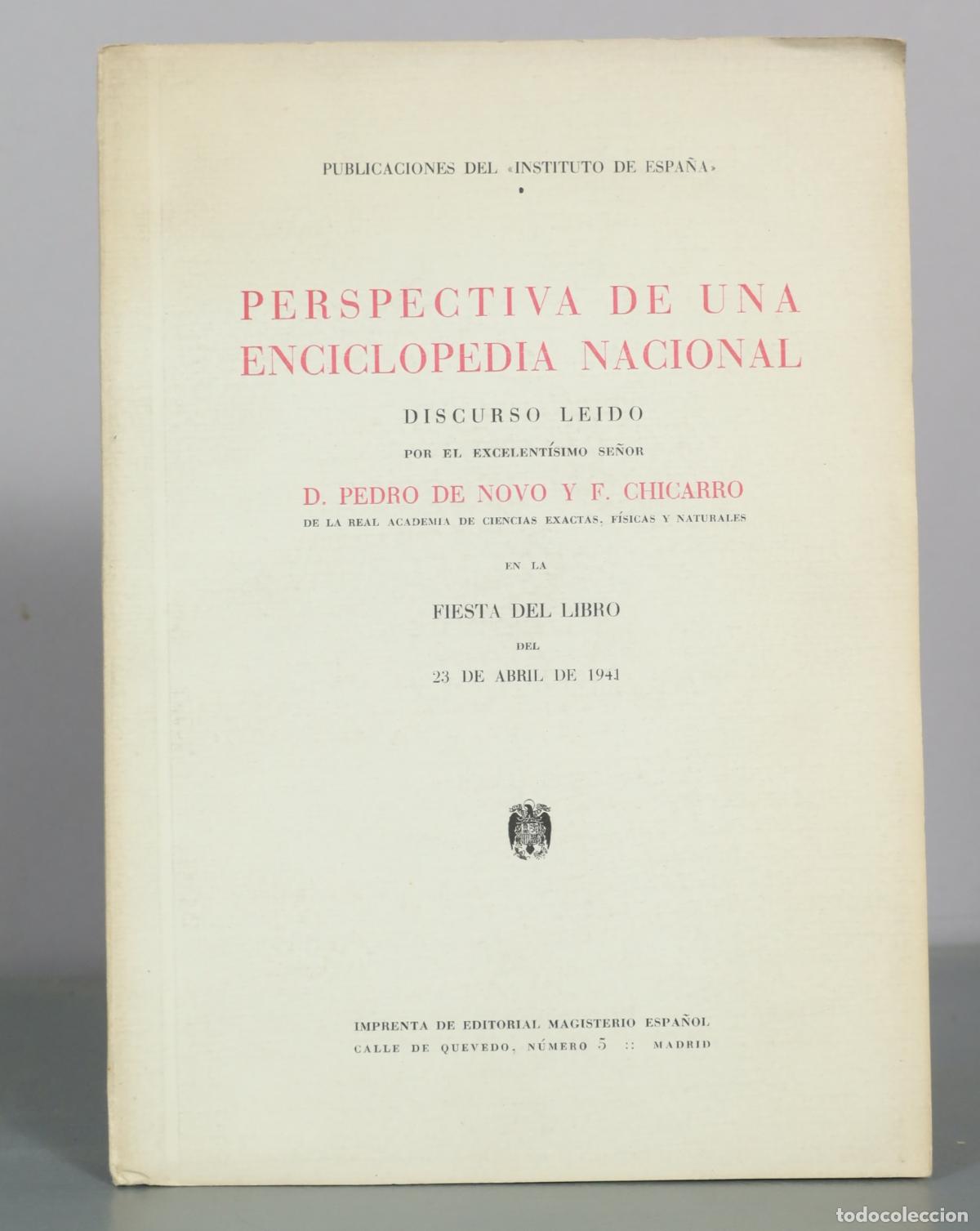Libros de segunda mano: Perspectiva de una enciclopedia nacional - Pedro de Novo y F. Chicarro - Imprenta de Editorial