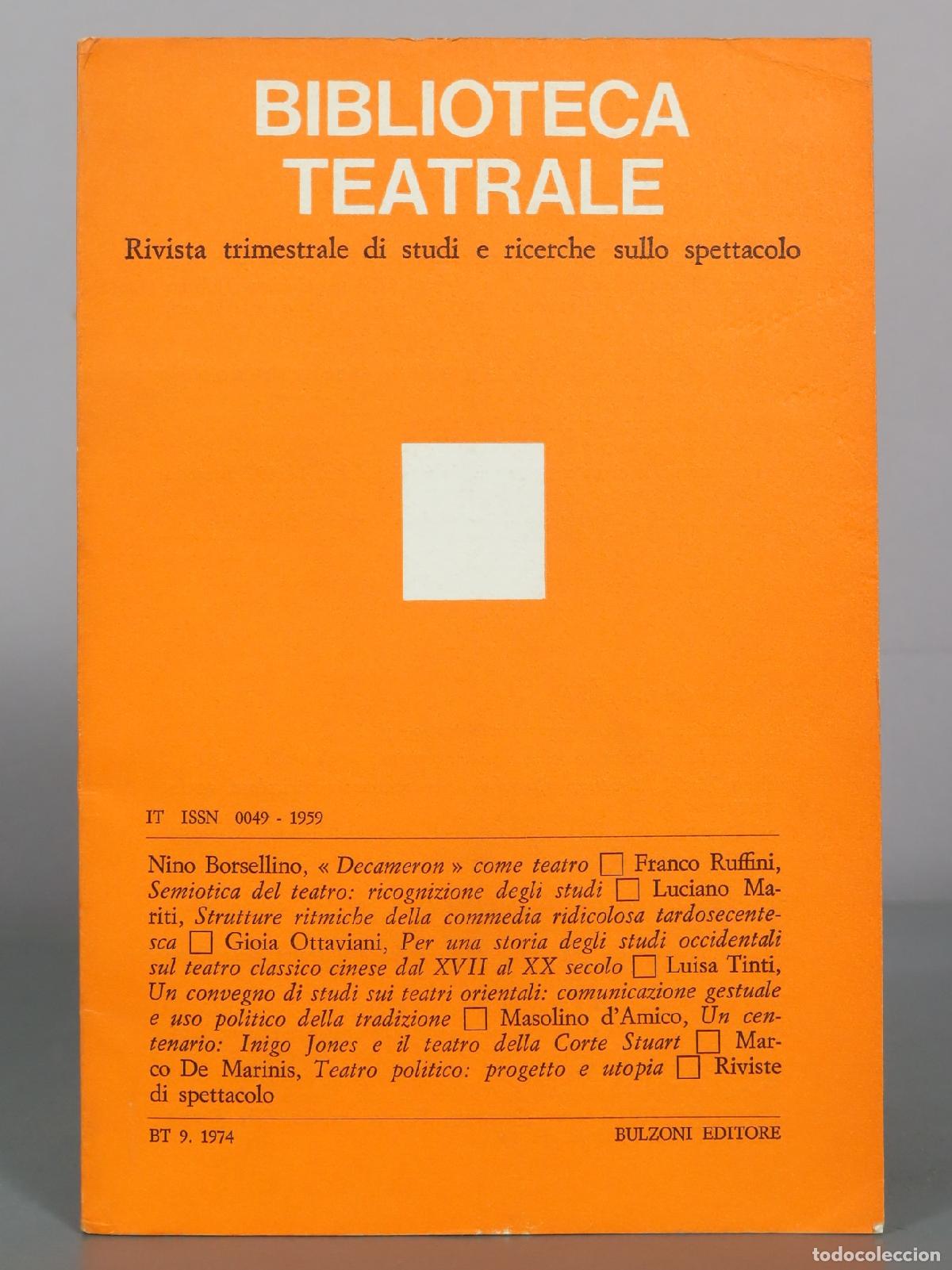 Libri di seconda mano: Biblioteca Teatrale - Rivista trimestrale di studi e ricerche sullo spettacolo - Bulzoni Editore. 9