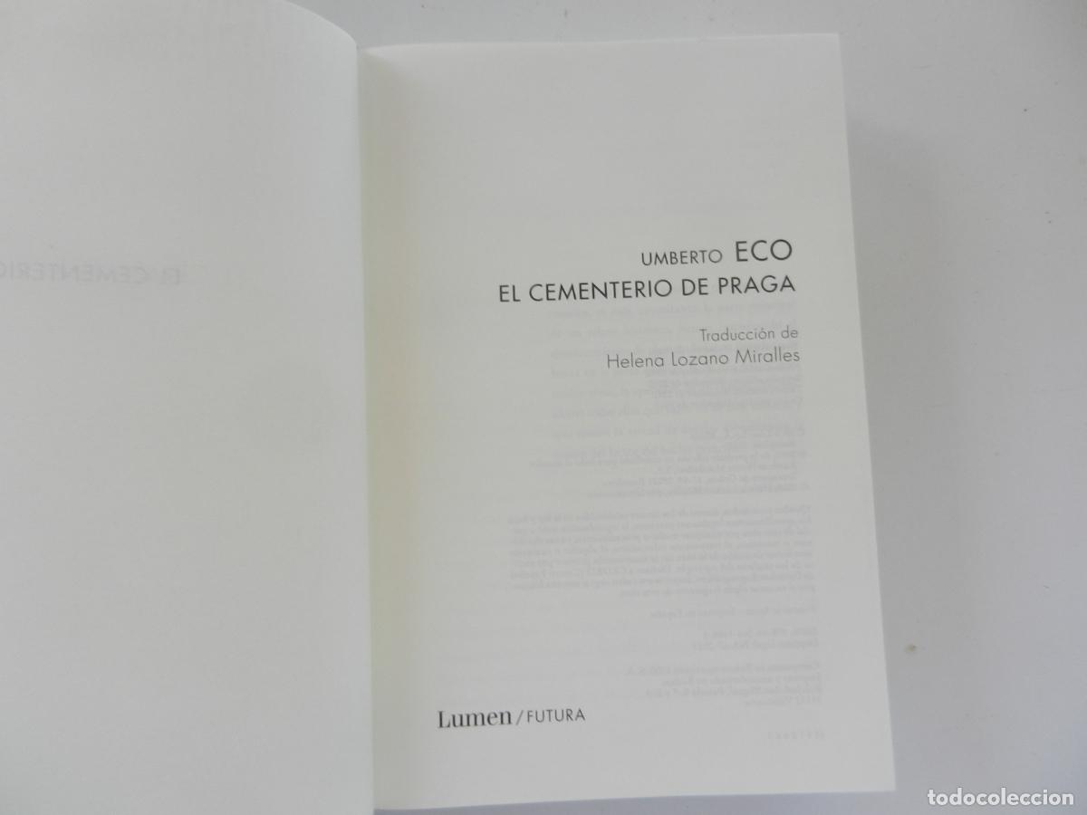Libros de segunda mano: EL CEMENTERIO DE PRAGA - UMBERTO ECO - LUMEN - 2010