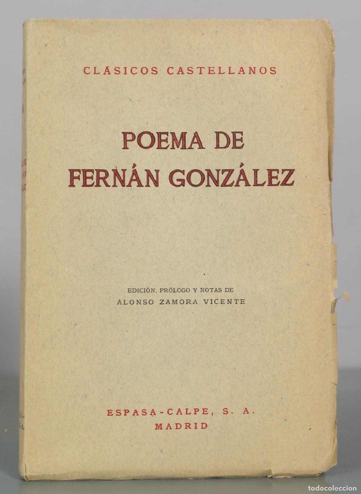 Libros de segunda mano: Cl&aacute;sicos Castellanos - Poema de Fern&aacute;n Gonz&aacute;lez - Alonso Zamora Vicente - Espasa-Calpe