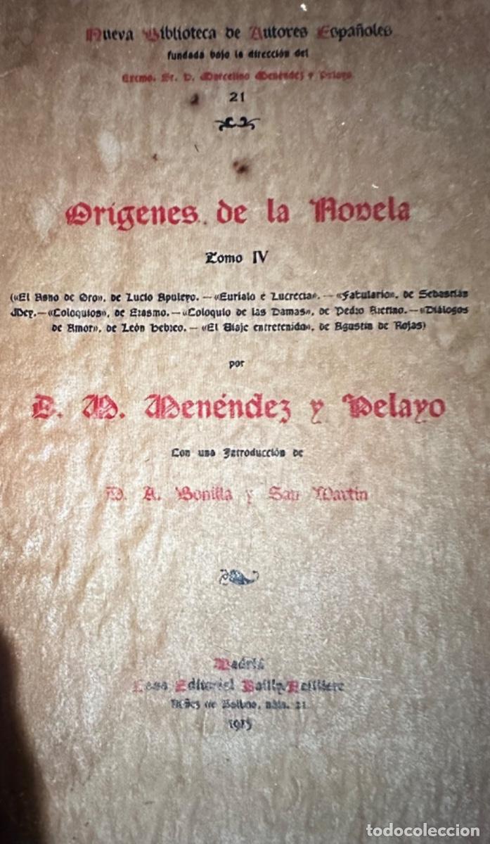 Libros de segunda mano: OR&Iacute;GENES DE LA NOVELA (TOMO IV) de MARCELINO MEN&Eacute;NDEZ PIDAL