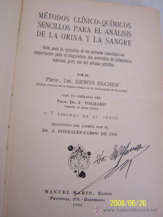 Gebrauchte B&uuml;cher: M&Eacute;TODOS CL&Iacute;NICOS-QU&Iacute;MICOS SENCILLOS PARA AN&Aacute;LISIS DE LA ORINA Y LA SANGRE-1935-ERWIN BECHER.