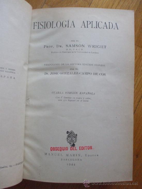 Libros de segunda mano: FISIOLOGIA APLICADA, Samson Wright, 4 edicion 1944 - Foto 7
