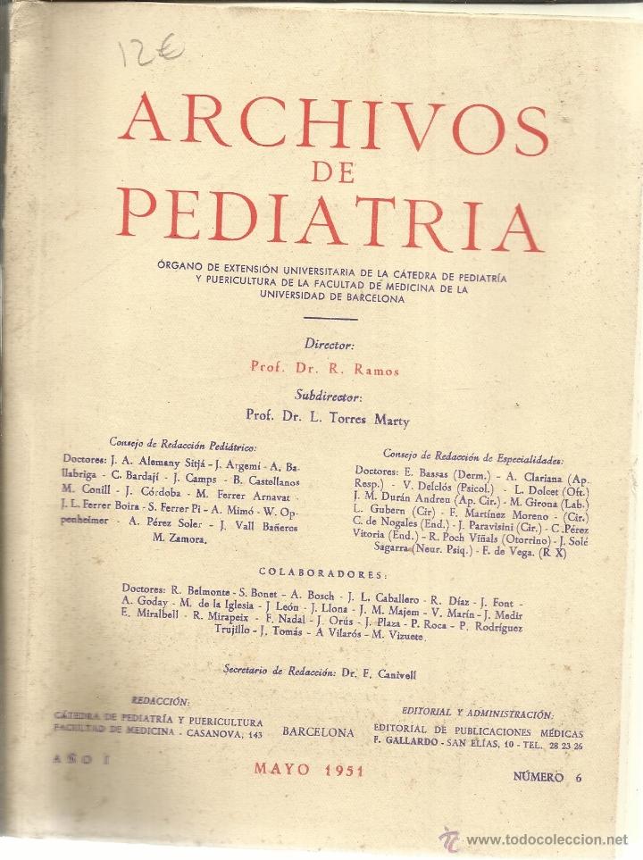 Libri di seconda mano: ARCHIVOS DE PEDIATRIA. DR. R. RAMOS. UNIVERSIDAD DE BARCELONA. 1951