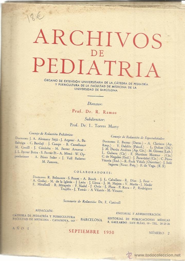 Libri di seconda mano: ARCHIVOS DE PEDIATR&Iacute;A. R. RAMOS. L. TORRES MARTY. BARCELONA. 1950