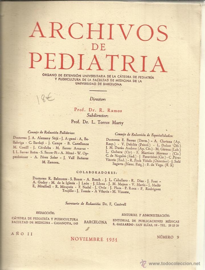 Libri di seconda mano: ARCHIVOS DE PEDIATR&Iacute;A. R. RAMOS. L. TORRES MARTY. BARCELONA. 1951