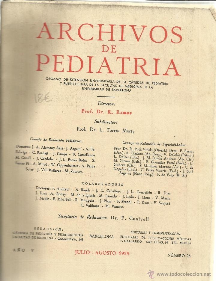 Libri di seconda mano: ARCHIVOS DE PEDIATR&Iacute;A. R. RAMOS. L. TORRES MARTY. BARCELONA. 1954