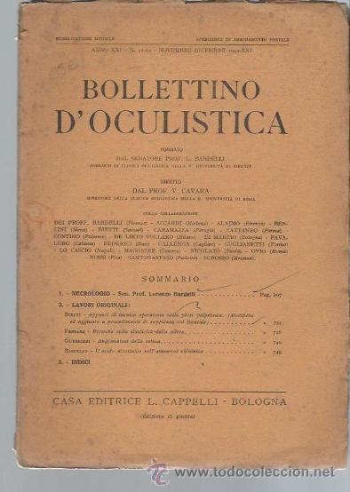 Second hand books: BOLLETTINO D&acute;OCULISTICA, A&Ntilde;O XXI, N&ordm; 11-12 1942, CAPPELLI, BOLOGNA, EDICI&Oacute;N DE GUERRA