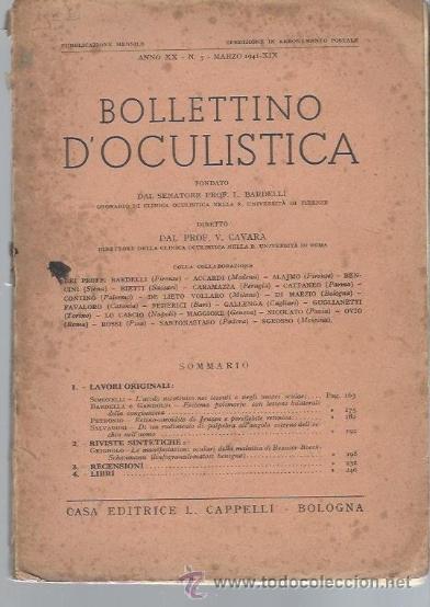 Second hand books: BOLLETTINO D&acute;OCULISTICA, A&Ntilde;O XX, N&ordm; 3 1941, CAPPELLI, BOLOGNA