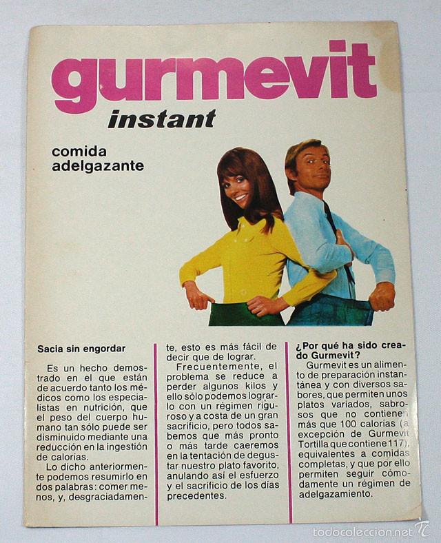 Gebrauchte B&uuml;cher: FOLLETO DIPTICO GURMEVIT INSTANT COMIDA ADELGAZANTE, A&Ntilde;OS 70, MUY RARO