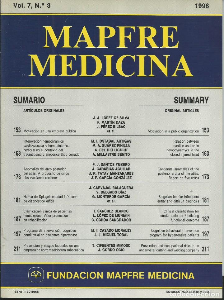 Livres d'occasion: REVISTA MAPFRE MEDICINA. VOL 7 N&ordm; 3 1996 INVESTIGACION CIENTIFICO-MEDICA ESPA&Ntilde;OL INGLES. 1996-2004