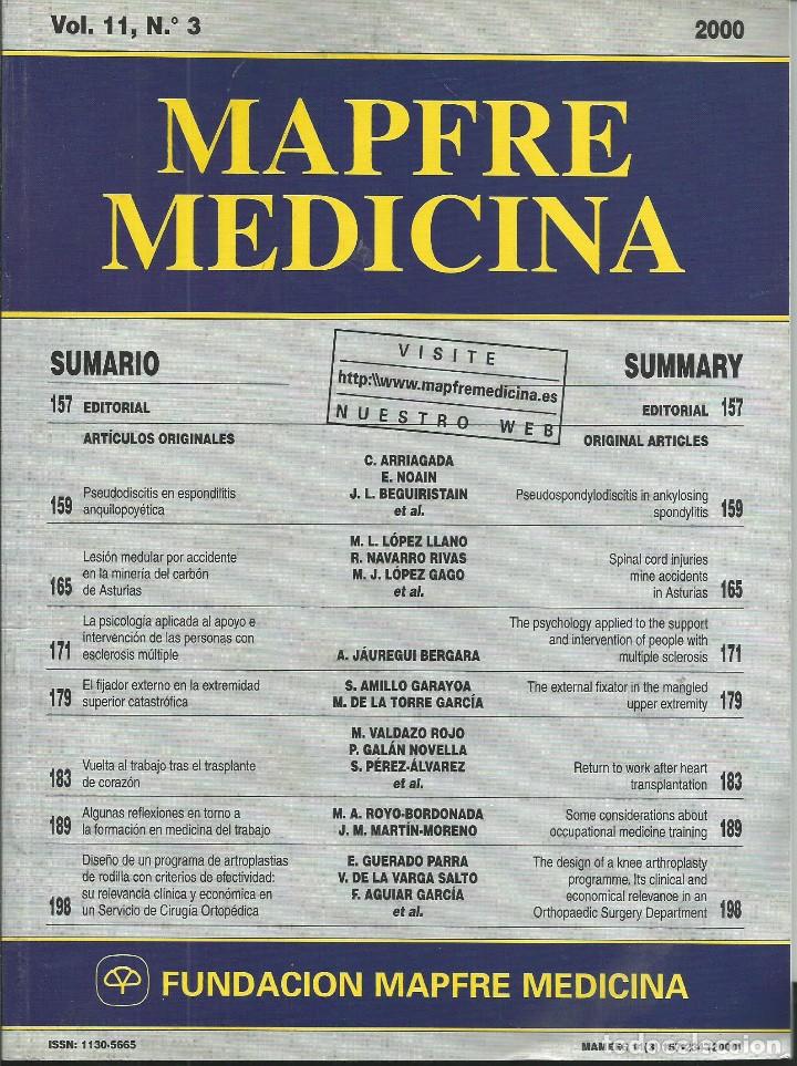 Livres d'occasion: REVISTA MAPFRE MEDICINA. VOL 11 N&ordm; 3 2000 INVESTIGACION CIENTIFICO-MEDICA ESPA&Ntilde;OL INGLES. 1996-2004