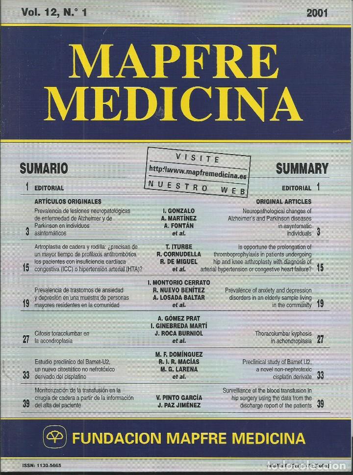 Libri di seconda mano: REVISTA MAPFRE MEDICINA. VOL 12 N&ordm; 1 2001 INVESTIGACION CIENTIFICO-MEDICA ESPA&Ntilde;OL INGLES. 1996-2004