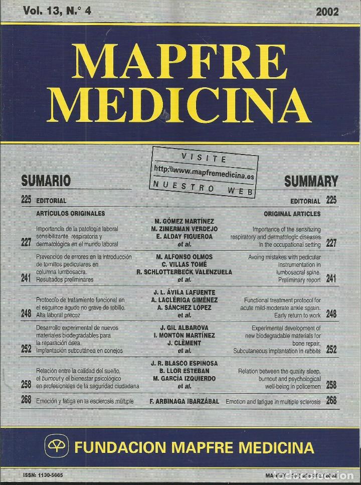 Libri di seconda mano: REVISTA MAPFRE MEDICINA. VOL 13 N&ordm; 4 2002 INVESTIGACION CIENTIFICO-MEDICA ESPA&Ntilde;OL INGLES. 1996-2004