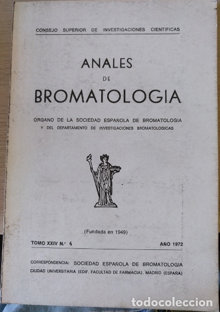 Gebrauchte B&uuml;cher: ANALES DE BROMATOLOGIA. ROMO XXIV N&ordm; 4. A&Ntilde;O 1972. -