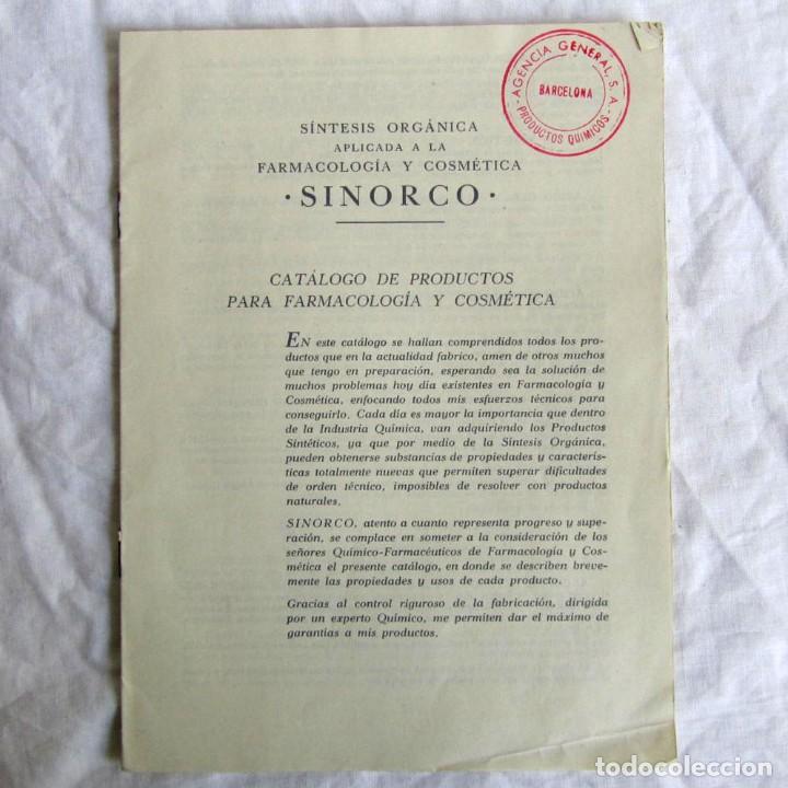 Second hand books: Cat&aacute;logo de productos para farmacolog&iacute;a y cosm&eacute;tica, Sinorco, 12 p&aacute;ginas