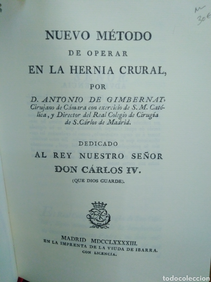 Livres d'occasion: NUEVO M&Eacute;TODO DE OPERAR LA HERNIA CRURAL.D.ANTONIO DE GIMBERNAT.
