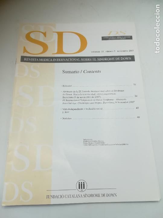 Libri di seconda mano: REVISTA MEDICA. SD VOLUMEN 11. N&ordm; 3. NOVIEMBRE 2007. FUNDACI&Oacute;N CATALANA S&Iacute;NDROME DE DOWN