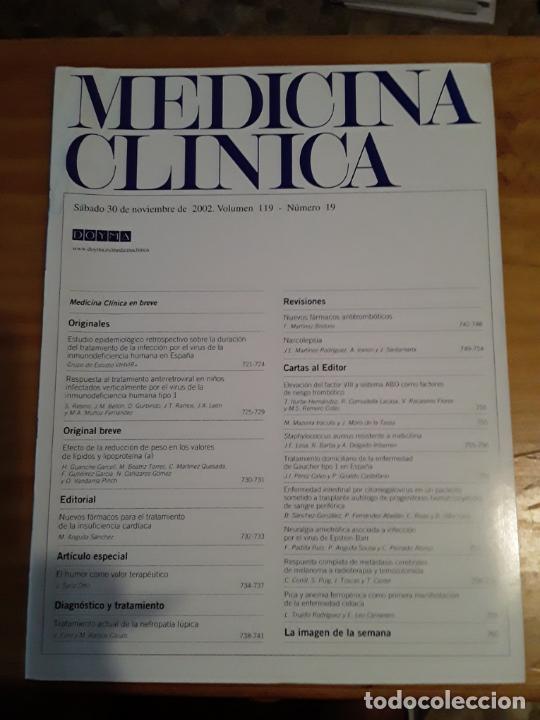Second hand books: REVISTA DE MEDICINA, MEDICINA CLINICA, VOL 119, N- 19, NOVIEMBRE 2002.VER INDICE.