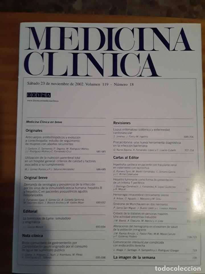 Second hand books: REVISTA DE MEDICINA, MEDICINA CLINICA, VOL 119, N- 18, 23 DE NOVIEMBRE 2002.VER INDICE.