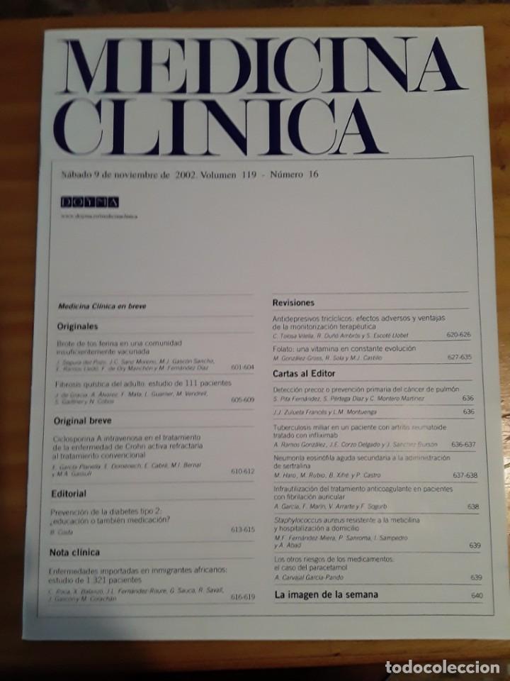 Second hand books: REVISTA DE MEDICINA, MEDICINA CLINICA, VOL 119, N- 16, 9 DE NOVIEMBRE 2002.VER INDICE.