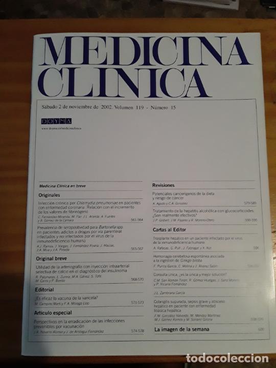 Second hand books: REVISTA DE MEDICINA, MEDICINA CLINICA, VOL 119, N- 15, 2 DE NOVIEMBRE 2002.VER INDICE.