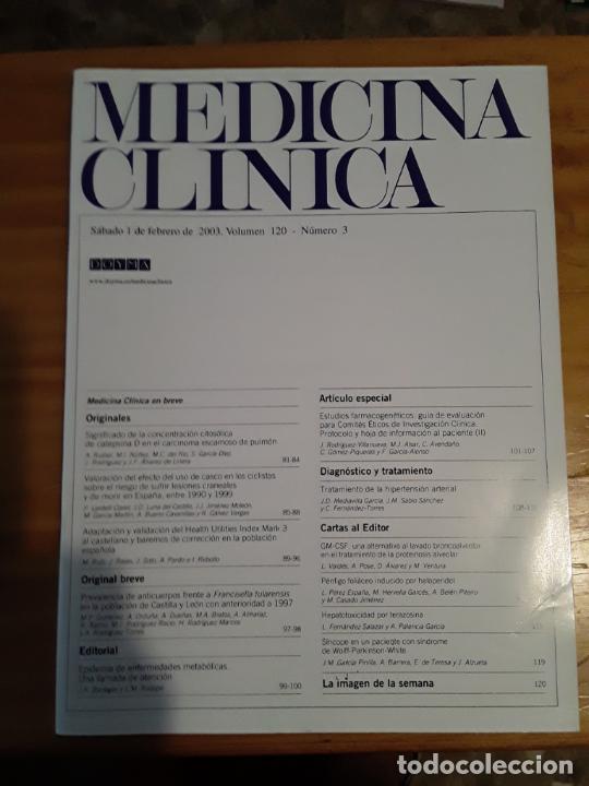 Second hand books: REVISTA DE MEDICINA, MEDICINA CLINICA, VOL 120, N- 3,1 DE FEBRERO 2003.VER INDICE.