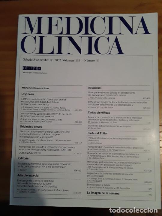 Second hand books: REVISTA DE MEDICINA, MEDICINA CLINICA, VOL 119, N- 11, 5 DE OCTUBRE 2002.VER INDICE.