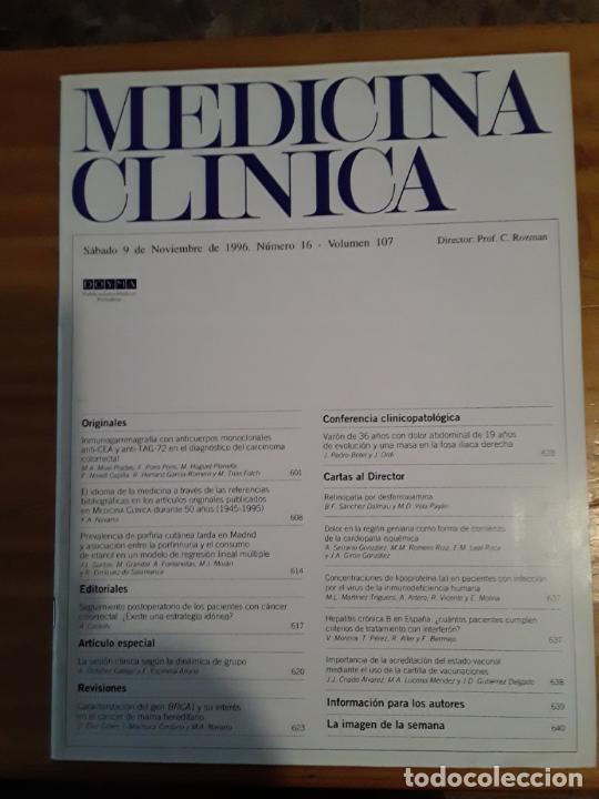 Libri di seconda mano: REVISTA DE MEDICINA, MEDICINA CLINICA, VOL 107, N- 16, 9 DE NOVIEMBRE 1996.VER INDICE.