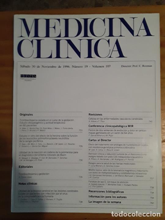 Libri di seconda mano: REVISTA DE MEDICINA, MEDICINA CLINICA, VOL 107, N- 19, 30 DE NOVIEMBRE 1996.VER INDICE.