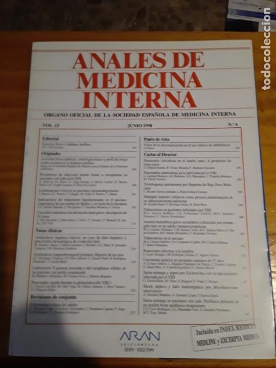 Libri di seconda mano: ANALES DE MEDICINA INTERNA, VOL-15,N-6, JUNIO,1998..VER INDICE.