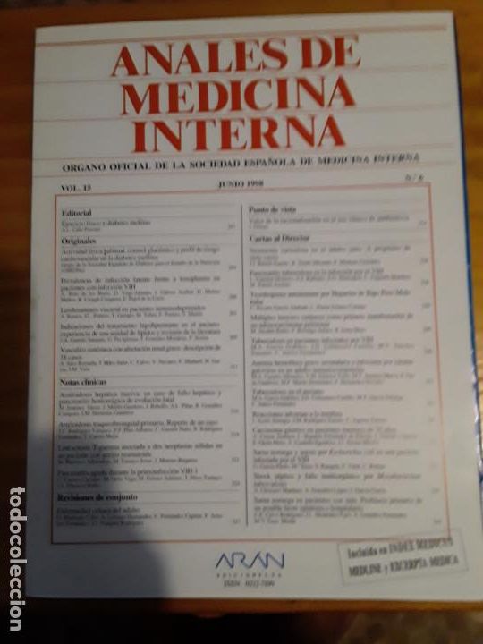 Libri di seconda mano: ANALES DE MEDICINA INTERNA, VOL-15,N-6, JUNIO,1998..VER INDICE.