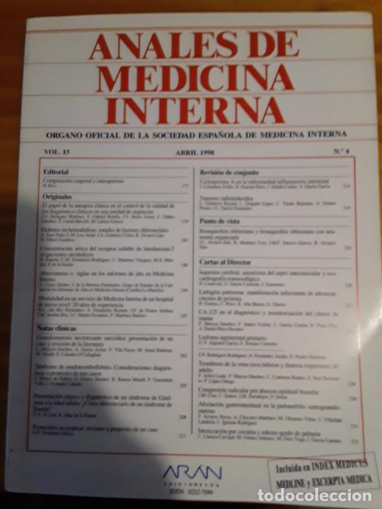 Libri di seconda mano: ANALES DE MEDICINA INTERNA, VOL-15,N-4, ABRIL,1998..VER INDICE.