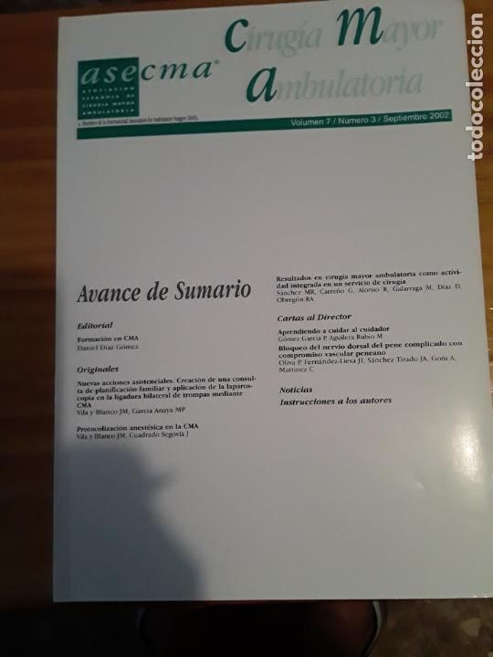 Libri di seconda mano: ASOCIACION ESPA&Ntilde;OLA DE CIRUGIA MAYOR AMBULATORIA, VOL .7., N.3, SEPT. 2002.VER INDICE.